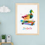 Personalised Watercolour Duck Skateboarding Print, thumbnail 1 of 12