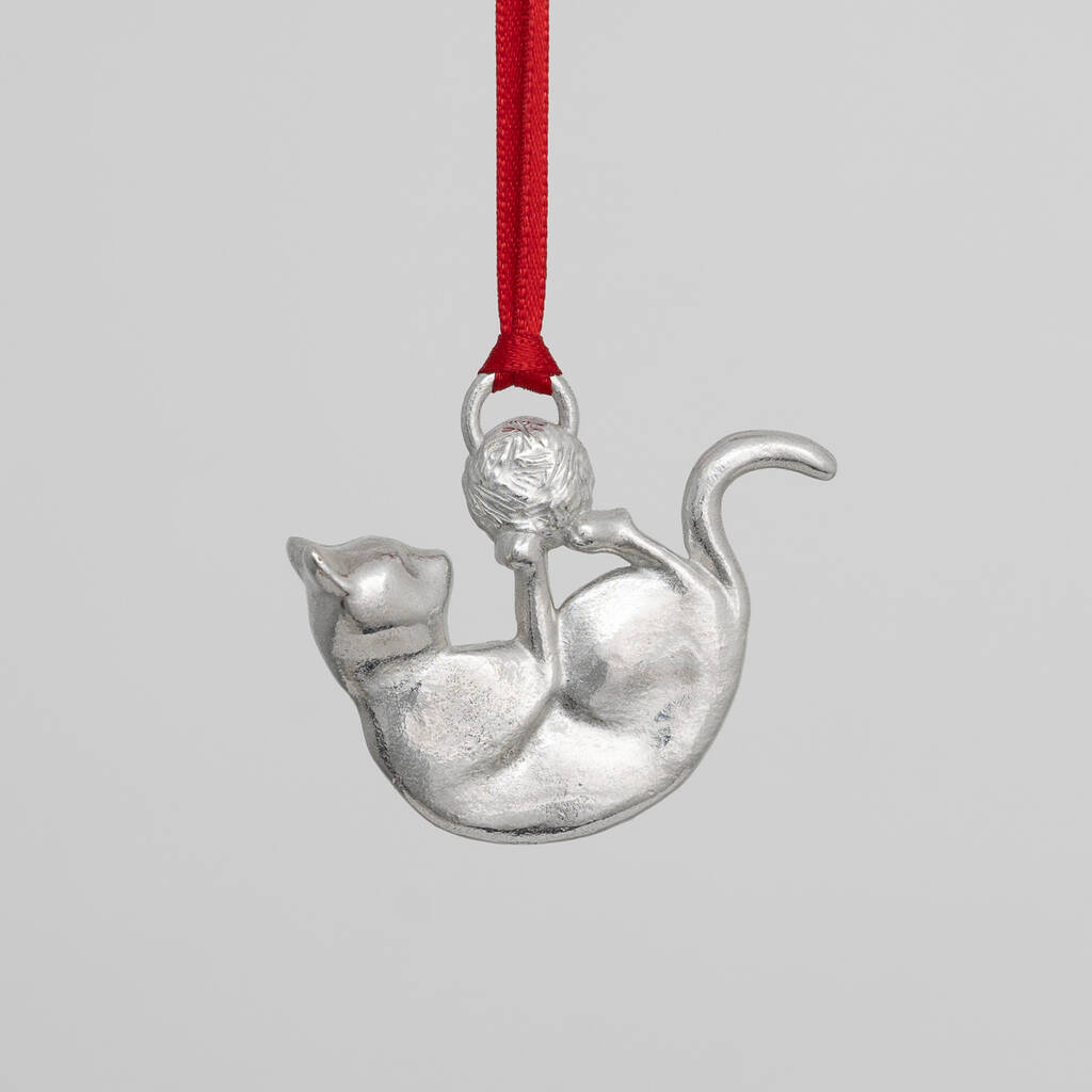 Playful Cat Pewter Christmas Decoration