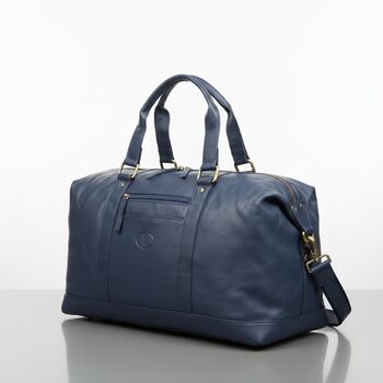 Navy Blue Genuine Leather Holdall, Travel Bag, Gym Bag, 3 of 9