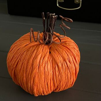 Handmade Orange Straw Pumpkin With Decorative Stalk, 2 of 4