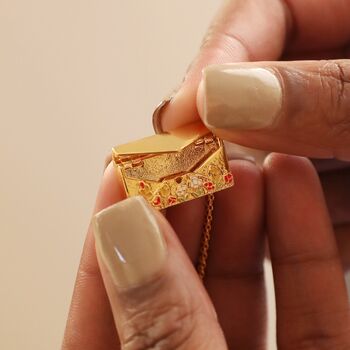 Wildflower Envelope Locket Necklace In Gold Plating, 8 of 9