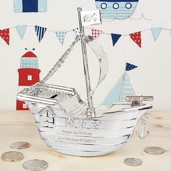 Engraved Pirate Ship Money Box, 3 of 6