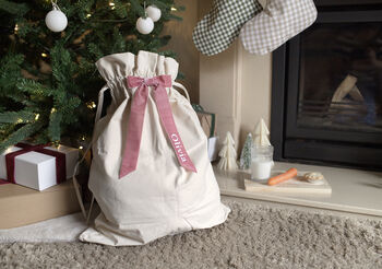 Personalised Canvas Gift Sack Velvet Bow, 3 of 5
