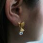 Golden Dove Pearl Earrings 16k Gold Plated Studs With Real Freshwater Pearls, Symbol Of Love And Peace, Wedding Gift For Her, thumbnail 2 of 9