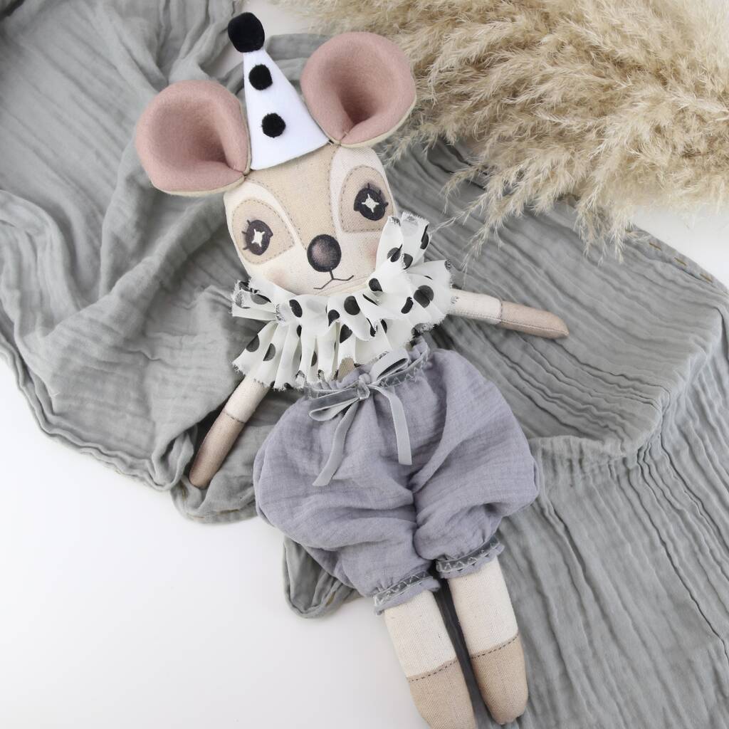 Image of Handmade Heirloom Linen Dormouse Doll Pierrot