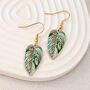 Green Boho Leaf Drop Earrings, thumbnail 1 of 5