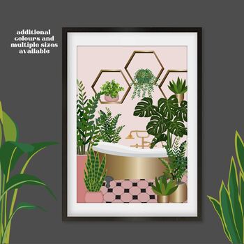 Plant Jungle With Hexagon Shelves Bathroom Print, 4 of 4