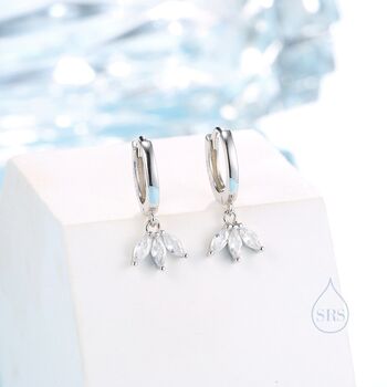 Sterling Silver Cz Marquise Crown Huggie Hoop Earrings, 3 of 11