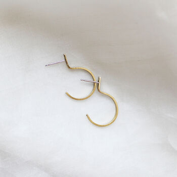 Mini Crescent Hoop Earrings In Recycled Silver Or Brass, 2 of 4