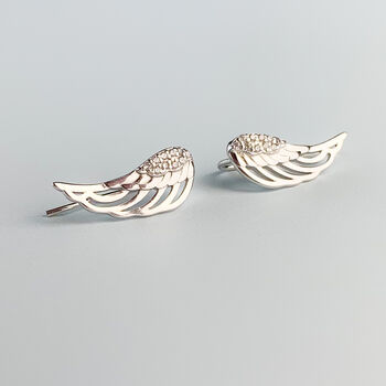 Sterling Silver Angel Wing Stud Earrings, 3 of 6