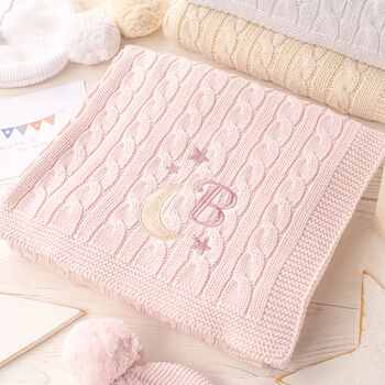 Personalised Grey Baby Blanket – Moon And Stars Initial Embroidery, 6 of 12