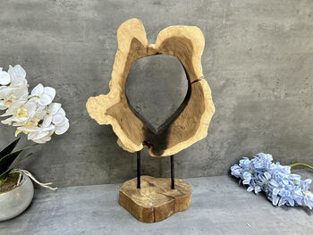 40cm Molten Glass Hanging Bowl On Teak Root Base, 7 of 12
