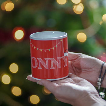 Personalised 'Name In Christmas Lights' Mug, 4 of 5