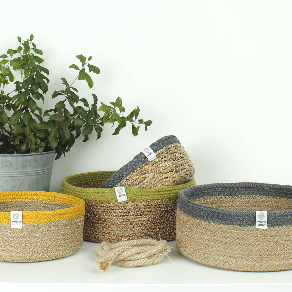 shallow jute and seagrass baskets by green tulip ethical living
