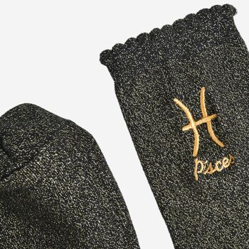 Women's Glitter Socks Black Gold Zodiac Pisces, 4 of 5