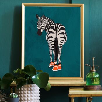 Custom Personalised Zebra Wearing Sneakers Art Print, 6 of 9