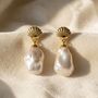 Gold Plated Natural Keshi Pearl Drop Modern Earrings, thumbnail 1 of 5