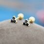 Tiny Black Cz Trio Screw Back Earrings Sterling Silver, thumbnail 4 of 9