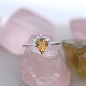 Genuine Pear Cut Citrine Crown Ring In Sterling Silver, 4 of 12