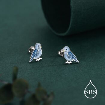 Sterling Silver Blue Enamel Budgie Stud Earring, 2 of 12