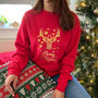 Gold Foil Reindeer Christmas Sweatshirt, Xmas Jumper, thumbnail 2 of 6