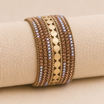 Gold Plated Iridescent Aurora Borealis Crystal Wide Cuff Bracelet, 3 of 9