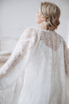 Ivory Macrame Lace Bridal Kimono Cape, 11 of 12