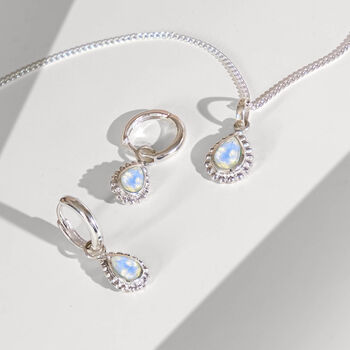 June Birthstone Moonstone Sterling Silver Huggie Hoop Earrings, 5 of 12