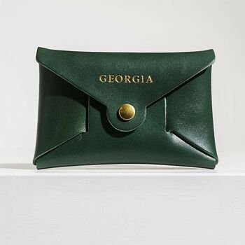 Personalised Forest Green Leather Card + Coin Purse, 4 of 5