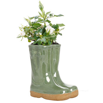 Personalised Sage Green Welly Boots Garden Planter, 2 of 9
