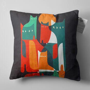 Abstract Cats Pillow Cover With Multicoloured On Black, 5 of 7