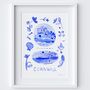 Cornwall Art Print Inspired By Blue Portuguese Tiles, thumbnail 2 of 2