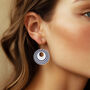 White And Navy Stripey Circular Earrings, thumbnail 2 of 6
