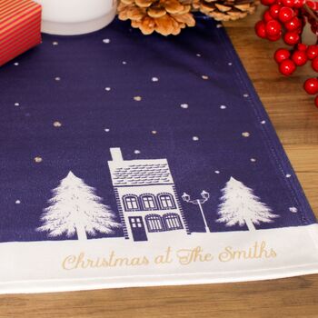 Christmas Table Place Mats Blue Village Four Pack, 3 of 4