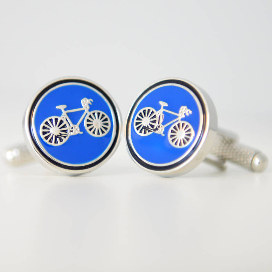 Image of Round Bicycle Cufflinks Red Or Blue, Blue