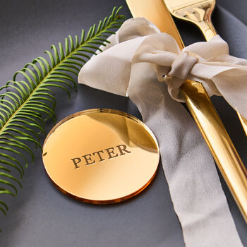 Personalised Circle Mirror Gold Wedding Place Setting, 4 of 5