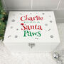 Personalised White Wooden Santa Paws Pet Christmas Eve Box Three Sizes 22cm | 27cm | 30cm, thumbnail 1 of 7