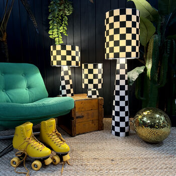 Handmade Checkerboard Velvet Lamps In Liquorice, 2 of 6