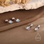 Tiny Blue Opal Planet Screw Back Earrings In Sterling Silver, thumbnail 2 of 9
