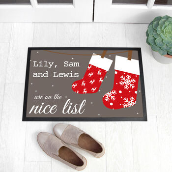 Personalised Festive Stockings Christmas Indoor Doormat, 2 of 4