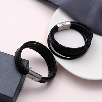 Personalised Multi Strand Leather Bracelet For Men, 2 of 3