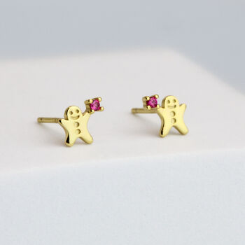 Gold Colour Sterling Silver Gingerbread Man Stud Earrings, 2 of 4