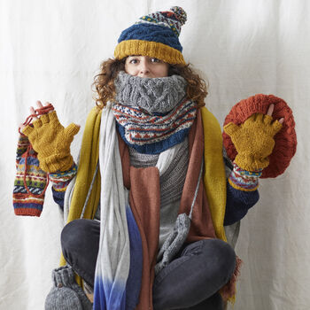 Fair Trade Knit Wool Lined Mitten Fingerless Gloves, 11 of 12