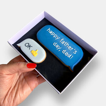 Vegan Father's Day Ok Text Iced Biscuits Letterbox Gift, 3 of 11