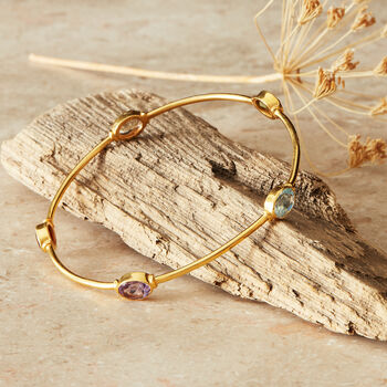 Multi Gemstone Gold Plated Silver Bangle, 4 of 8