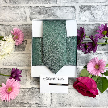 Dark Green Paisley Wedding Tie Set, 2 of 6
