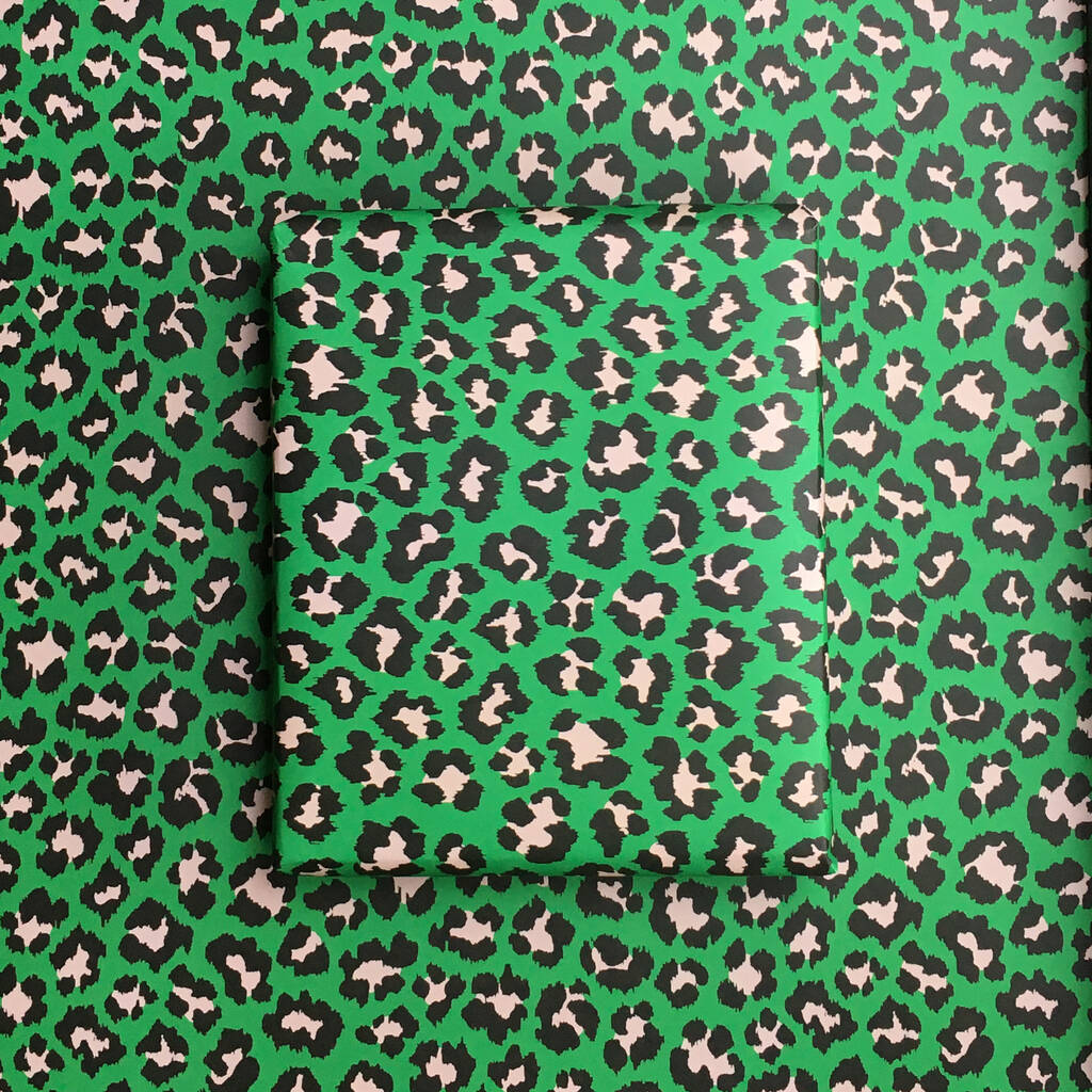 Green Pale Pink Leopard Print Wrapping Paper Two Sheets By Petra Boase