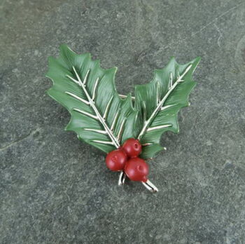 Holly With Berries Christmas Brooch, 3 of 5