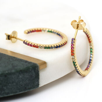 Gold Plated Rainbow Crystal In And Out Hoop Earrings, 2 of 3