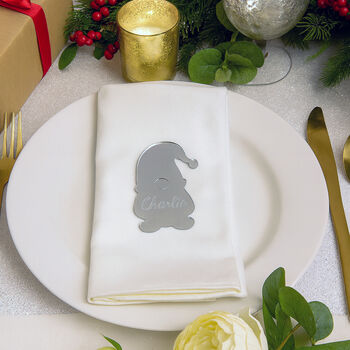 Silver Mirror Gonk Place Name For Christmas Table Decor, 3 of 3